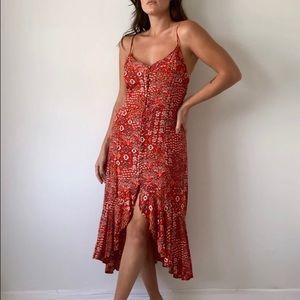 Able the Label Red Floral High-Low Midi Dress